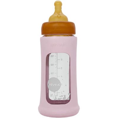 Hevea Baby Glas sutteflaske Wide Neck 250ml Pow- der Pink 1 stk