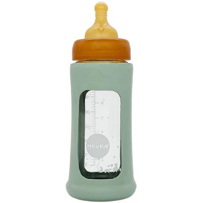 Hevea Baby Glas sutteflaske Wide Neck 250ml Sea- foam blue 1 stk